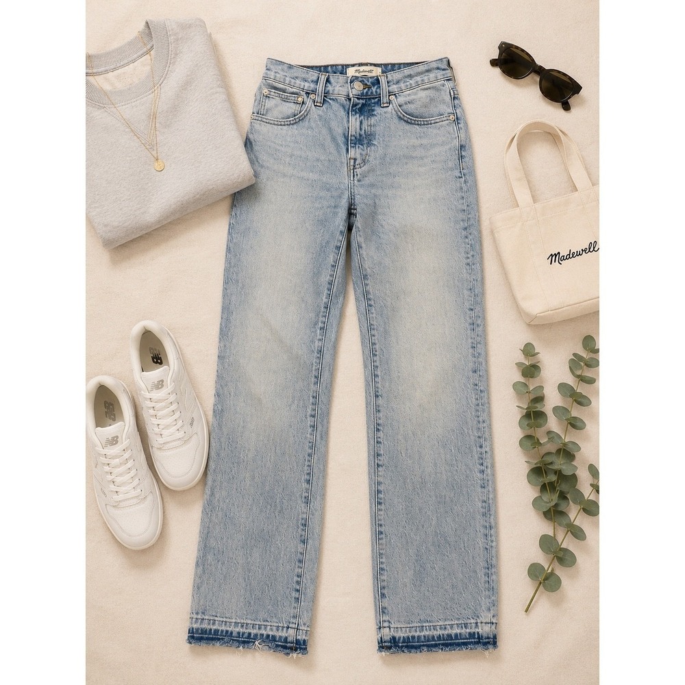 Madewell Mid-Rise 90s Straight Leg Jeans Light-Wash Raw-Hem Waist 23